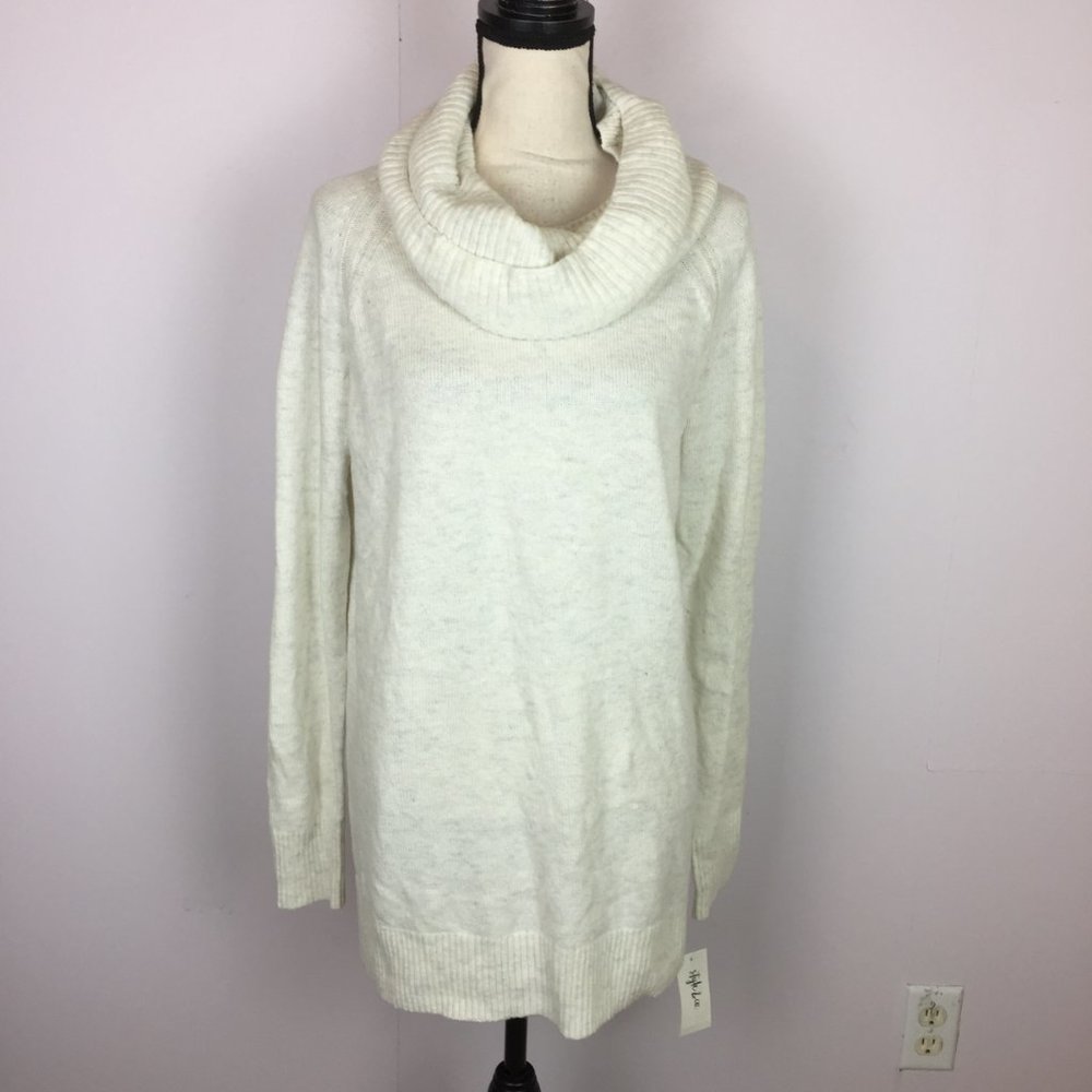 New! Style & Co Tunic Sweater L Womans White Detachable Cowl Scarf Long Sleeve